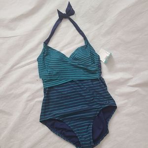Penbrooke Green/Navy Stripe Halter 1peice Swimsuit
